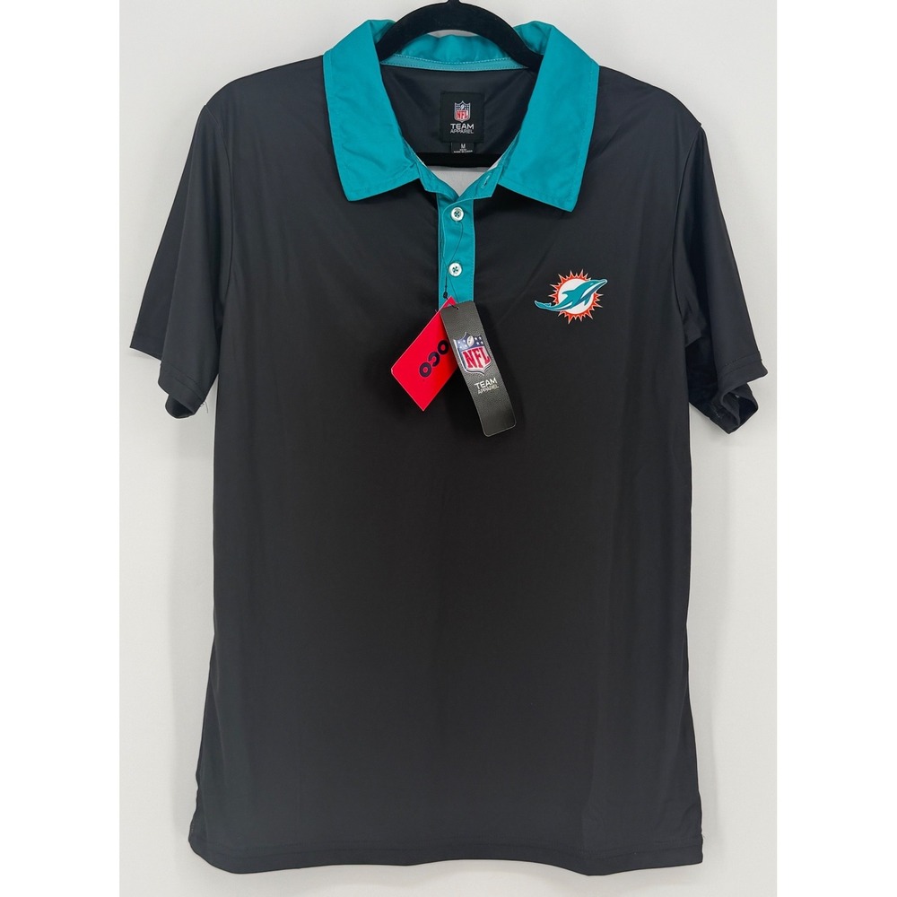 NFL Miami Dolphins FOCO Mens Polo Shirt Black Aqua Logo Medium NWT Team Apparel
